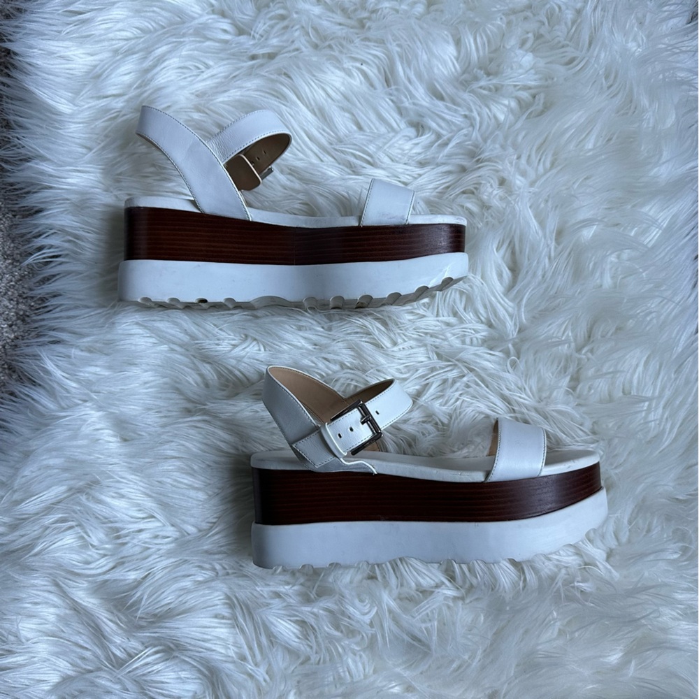 Michael Kors Marlon Platform Leather Optic White Women Sandals Size 7 - Picture 2 of 10